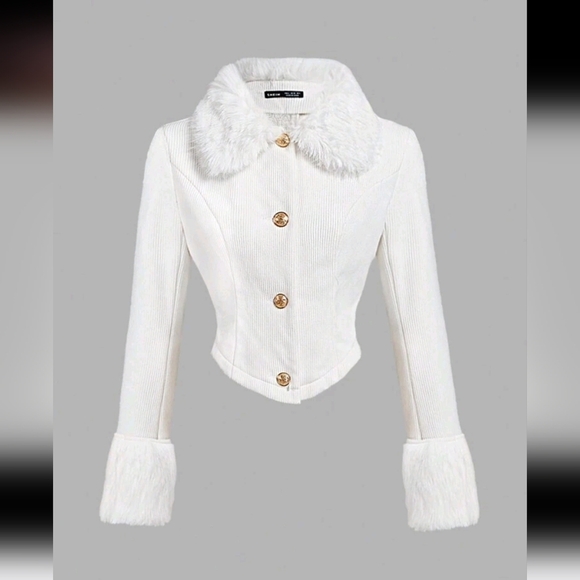 Jackets & Blazers - Women's White Fleece Jacket, Elegant Casual